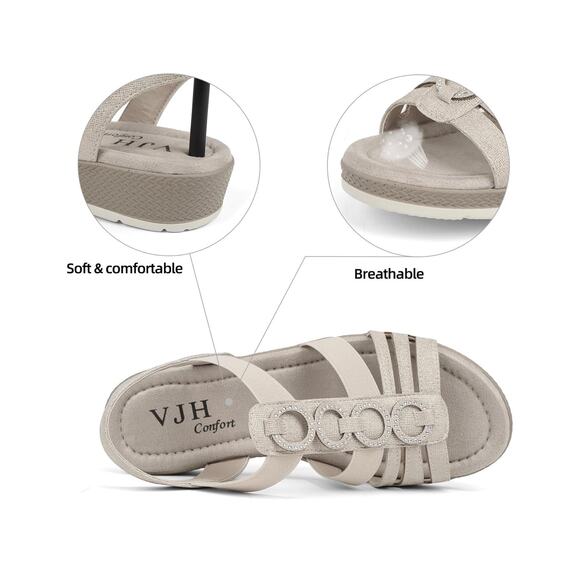 VJH Confort Women’s Comfortable Elastic Open toe Low Wedge Sandals - Picture 5 of 5